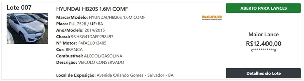 Veja algumas opções do leilão por Reprodução