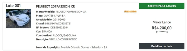 Veja algumas opções do leilão por Reprodução