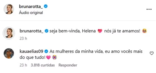 À espera da 1ª filha, Bruna Rotta e o jogador Kauã Elias confirmam término após chá revelação por Reprodução/Instagram