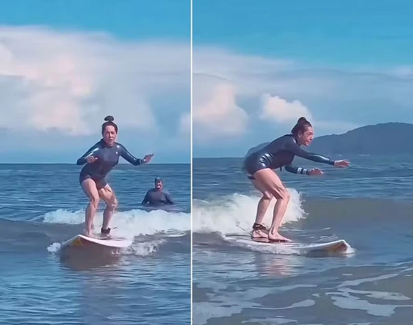 Christiane Torloni aprende a surfar aos 69 anos na Baixada Santista, SP por Reprodução/Instagram