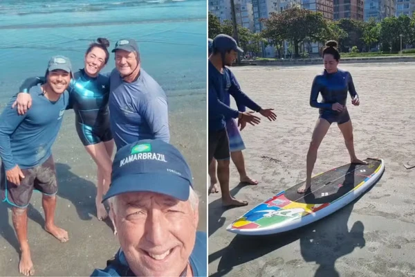 Christiane Torloni aprende a surfar aos 69 anos na Baixada Santista, SP por Reprodução/Instagram