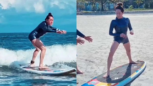 Christiane Torloni aprende a surfar aos 69 anos na Baixada Santista, SP por Reprodução/Instagram