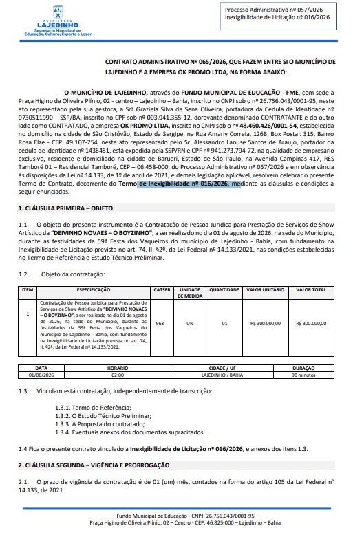 Contrato de Devinho Novaes por Reprodução