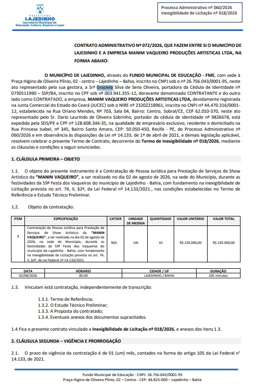 Contrato de Manim Vaqueiro por Reprodução