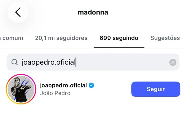 Madonna passou a seguir o jogador João Pedro no Instagram