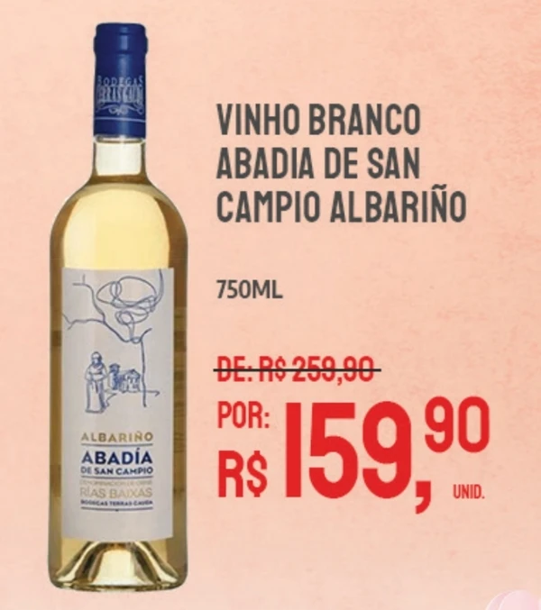 Vinho branco Abadia de San Campio Albariño por R$ 159,90
Onde: Almacen Pepe por Divulgação
