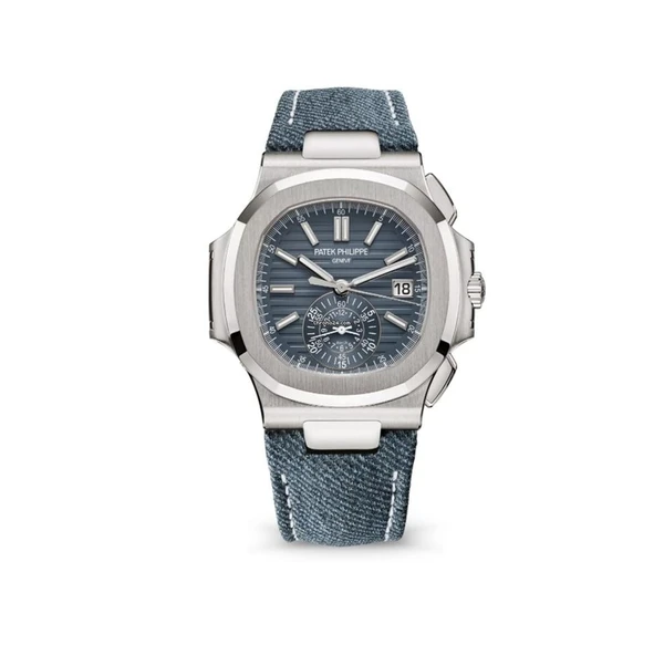Patek Philippe Nautilus Flyback Chronograph 5980/60G-001 (R$ 1 milhão): versão em ouro branco do icônico Nautilus, equipada com função cronógrafo flyback e pulseira de tecido azul por Reprodução
