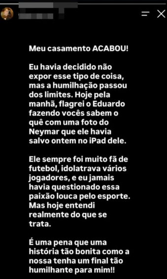 Publicação de influenciadora sobre término